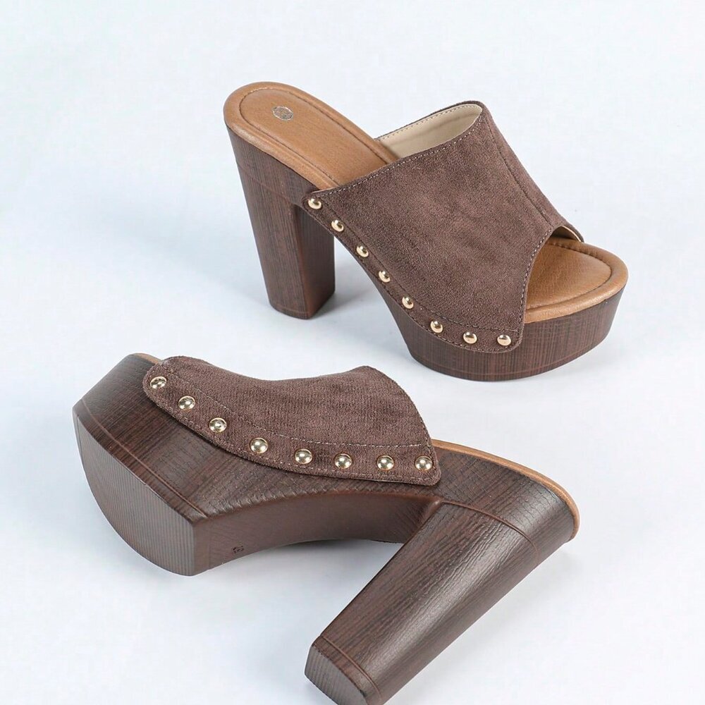 Dark Brown Women's chunky platform High Heel Sandals - Picture 7 of 9